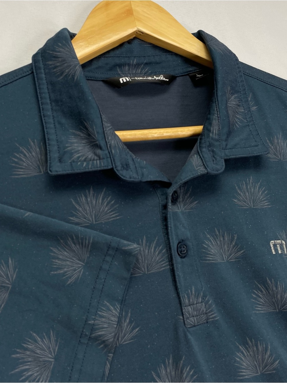 Travis Mathew Polo Shirt Mens L Blue Performance Golf Floral Western Agave Print